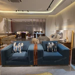 Hand-Forged Stainless Steel Sofa with Burl Wood Veneer & Handcrafted Gold Inlay